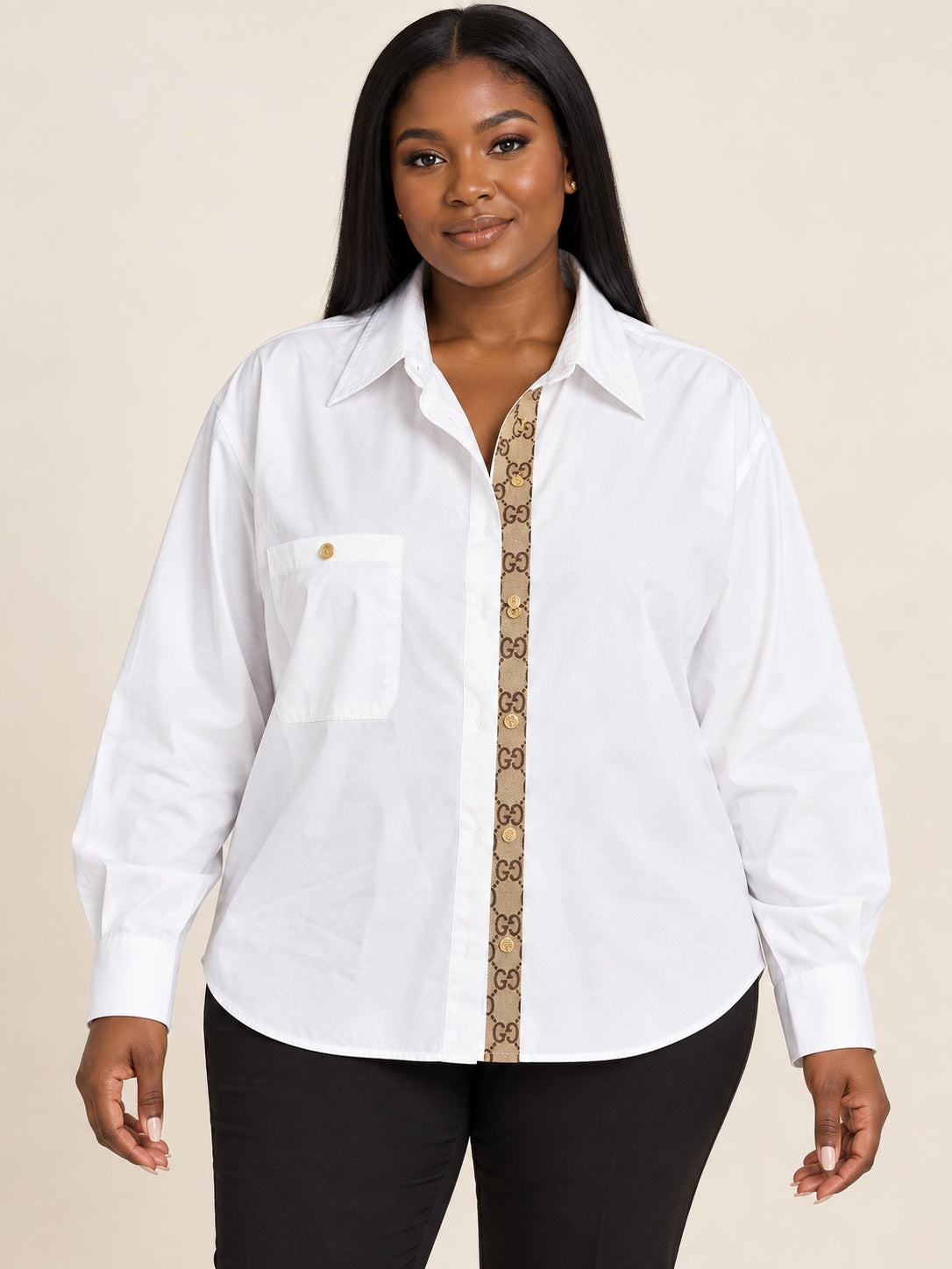 Chemise Gucci blanche avec bande monogramme beige